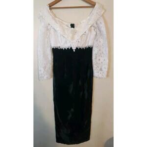 Vintage Speed Fashion 70s 80s Dress Formal Lace Size 5 Cottagecore Green Velvet